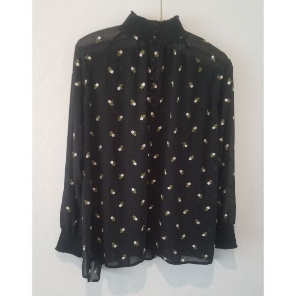 CAbi Tops - CAbi #5338 Womens Long Sleeve Sheer Blouse Top Medium Black Floral Embroidered